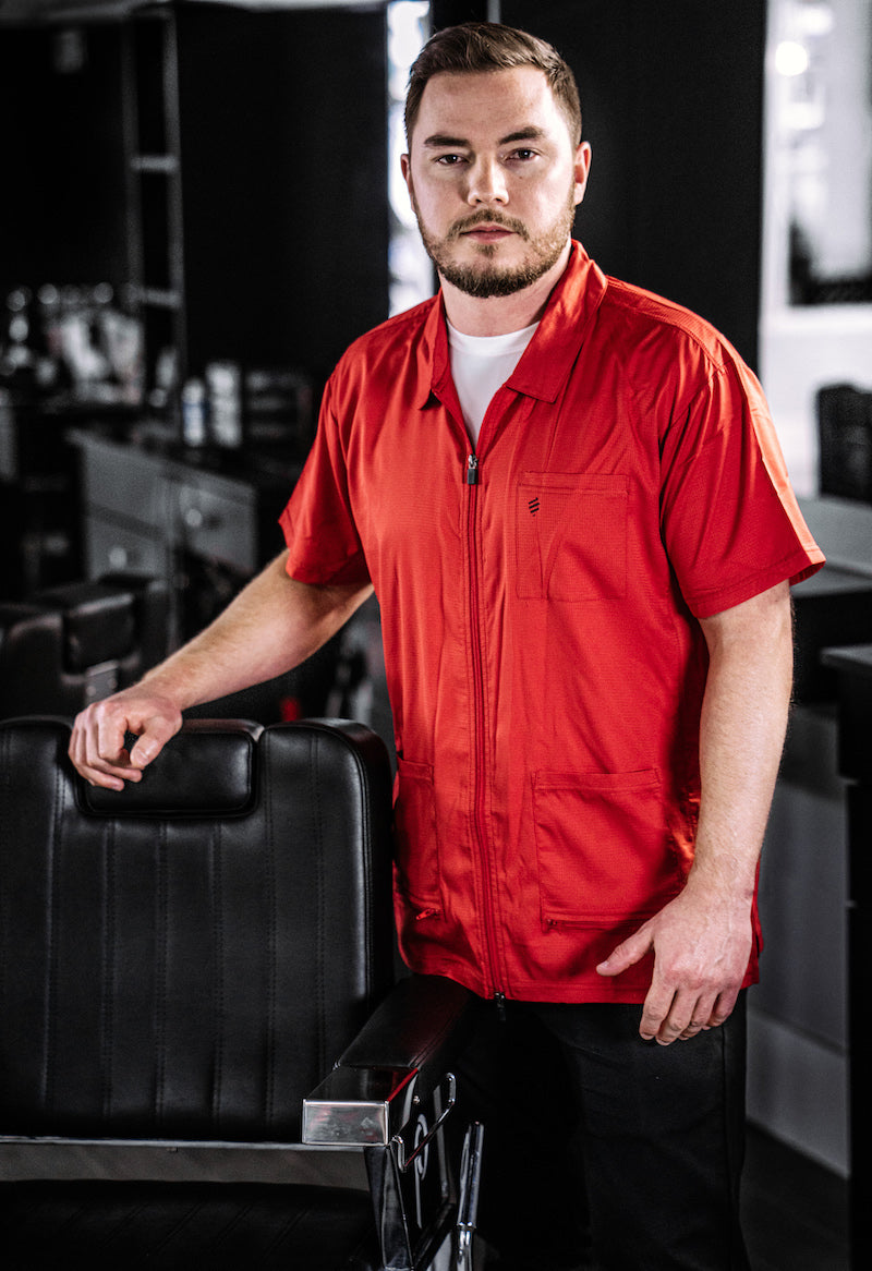 Barber Shop Uniform, Red Barber Jacket | Barber Strong for Professional Barbers