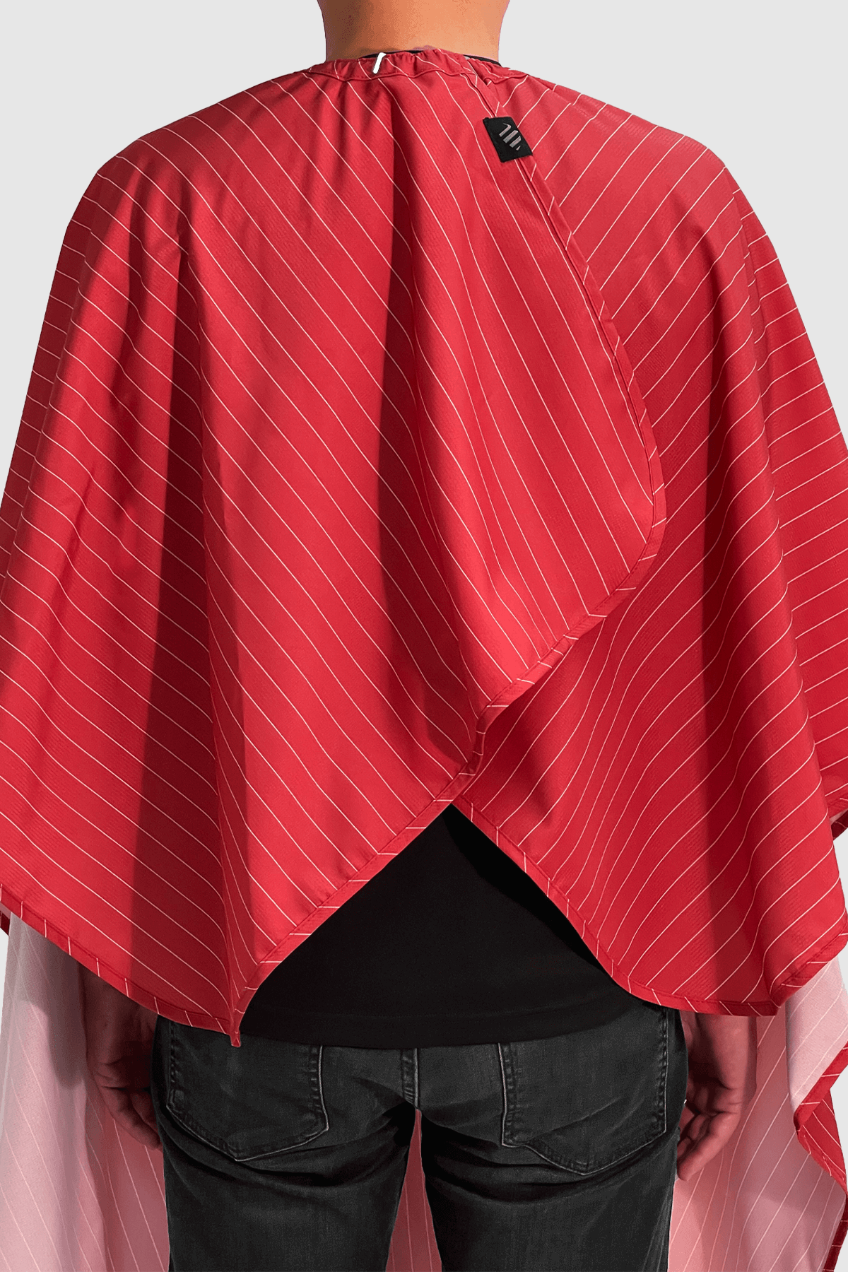 Barber Cape red with white pinstripe