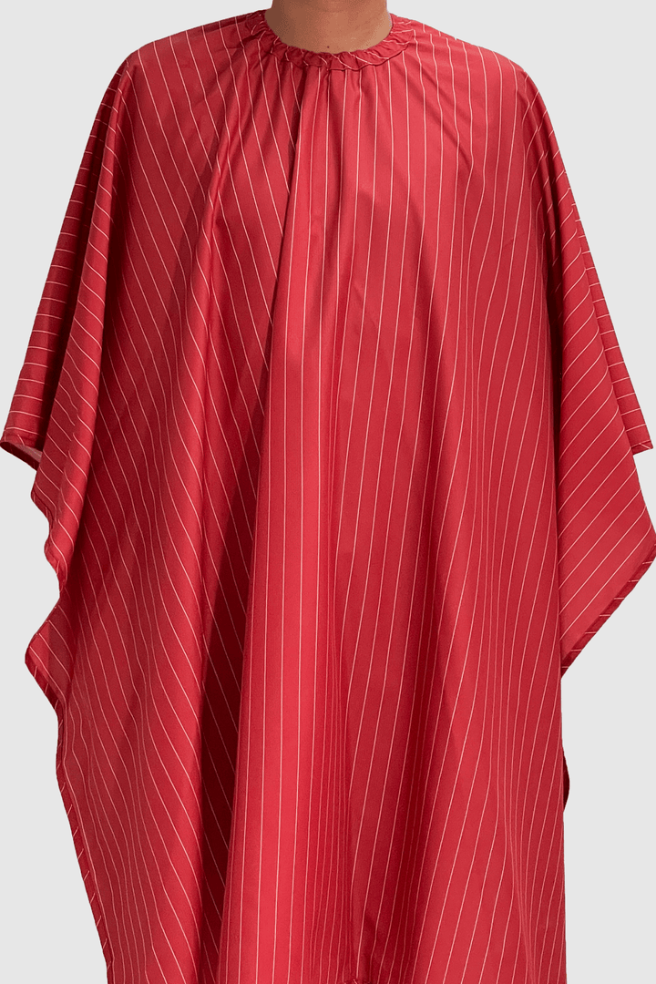 Barber Cape red with white pinstripe