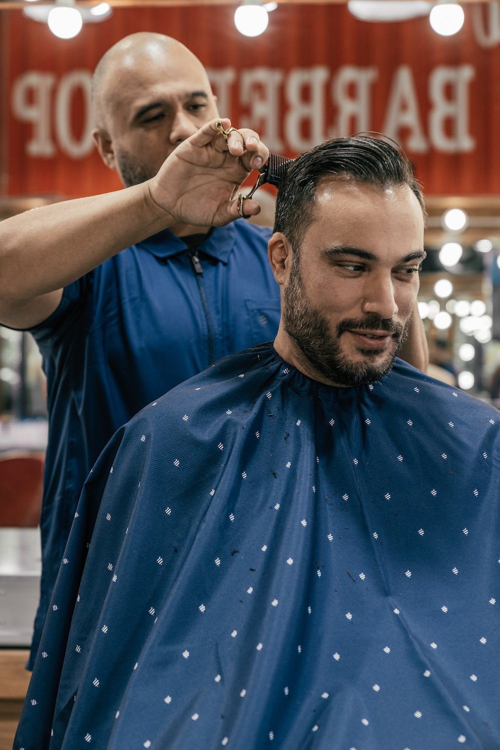 Blue Barber Shield Cape | Barber Cape - Professional Hair Repelling | Long Back Barber Cape