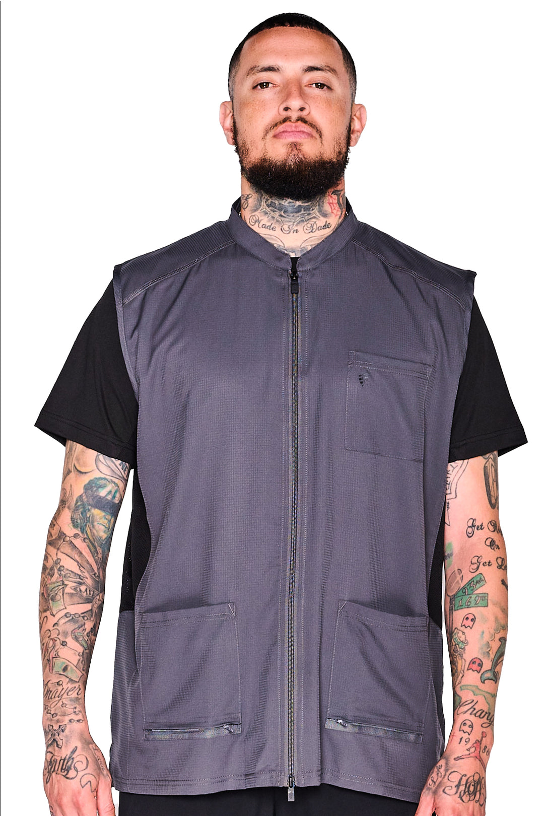 Black Barber Vest With Gray Outline – Professional Stylist Jacket, Sizes M To 3XL